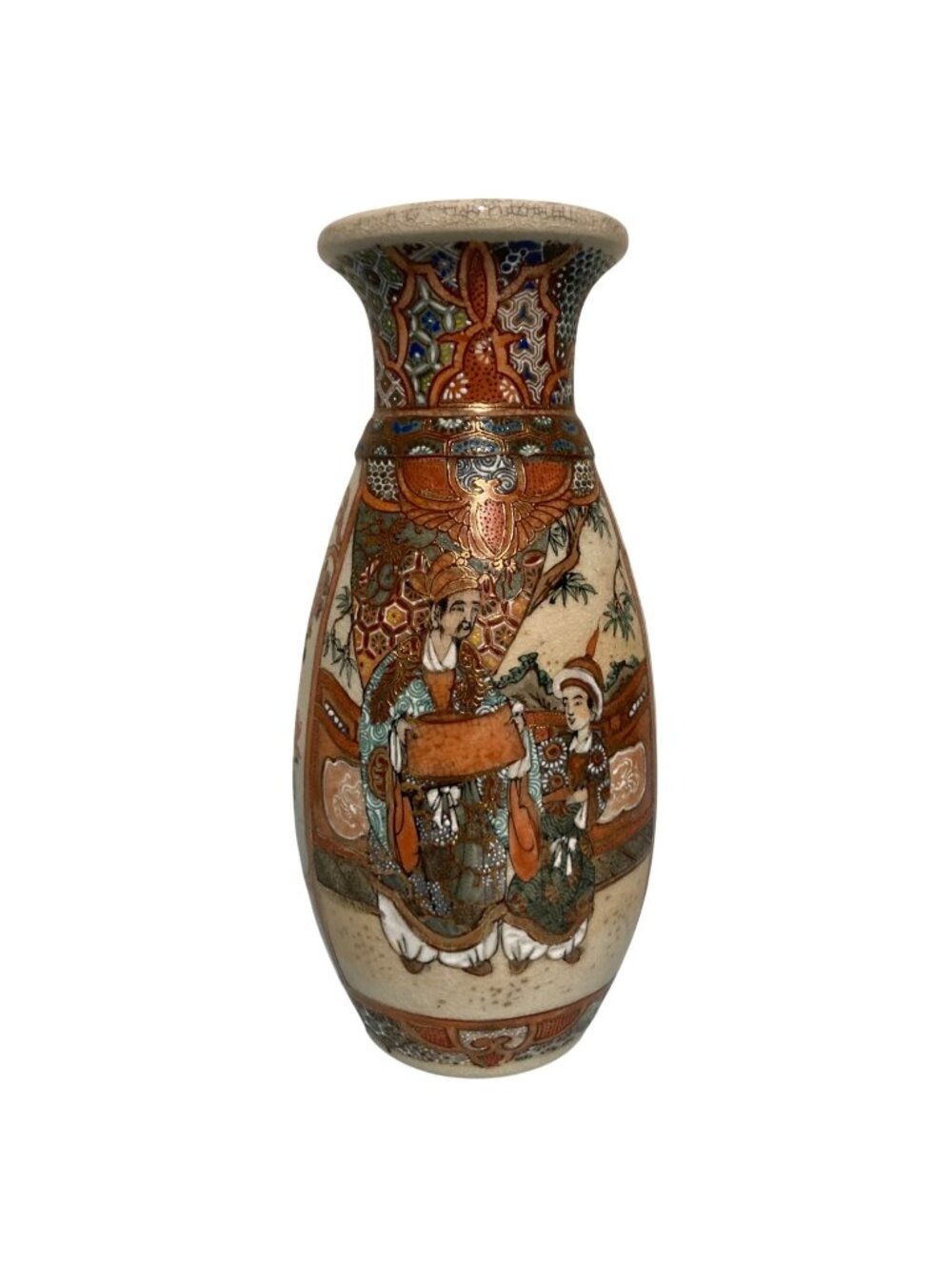 Antique Japanese Meiji Period Satsuma Vase Hand Painted Teacher And Student